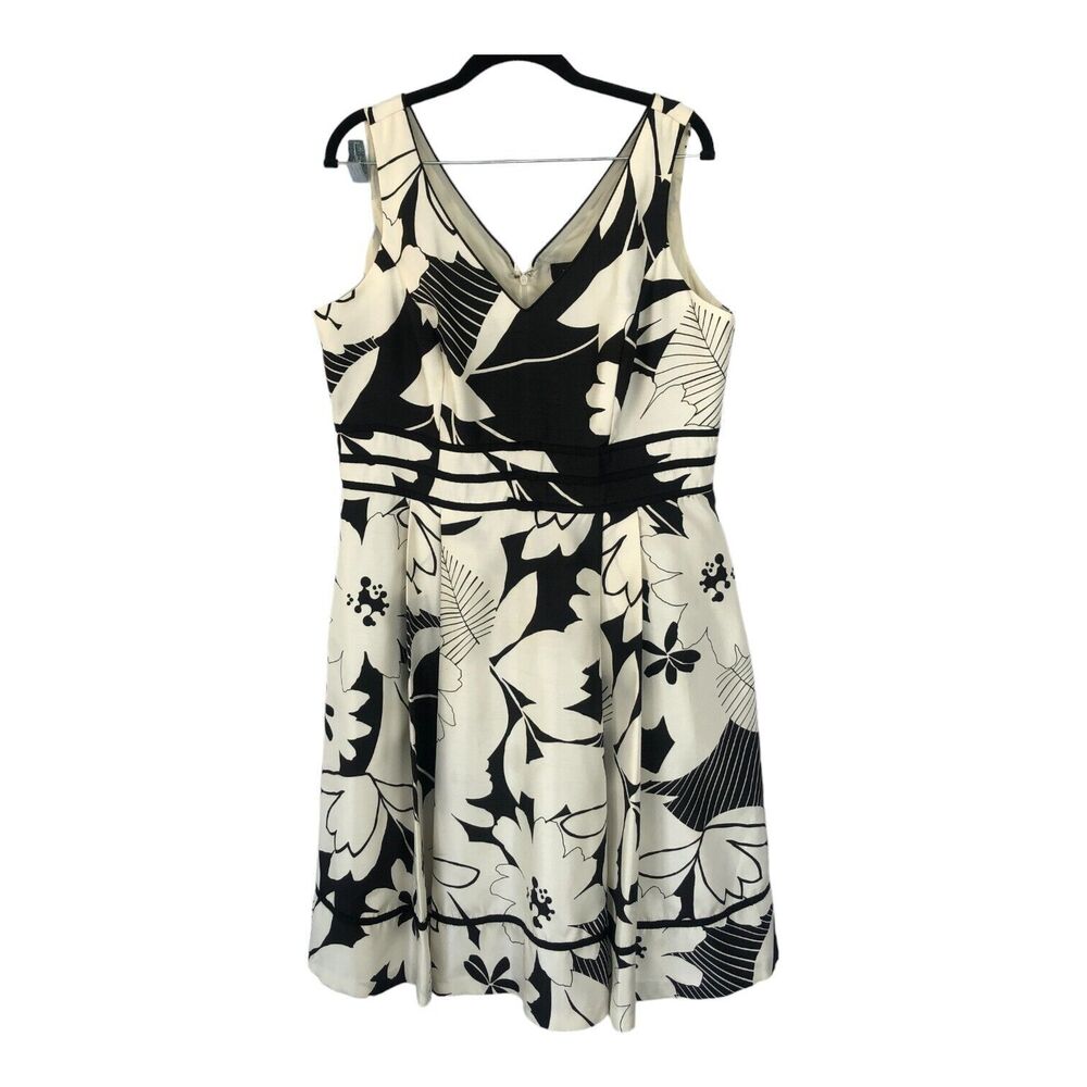 R&M Richards Women Taffeta Black and White Fit &Flare Midi Cocktail‎ Dress Sz 14